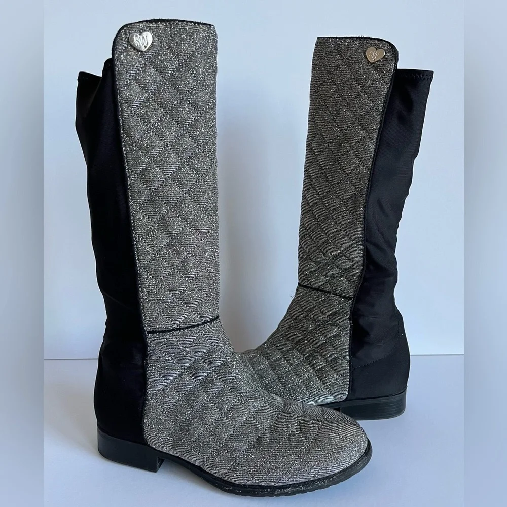 Stuart Weitzman Girls 50/50 Riding Boots Glitter Shimmer Size 5